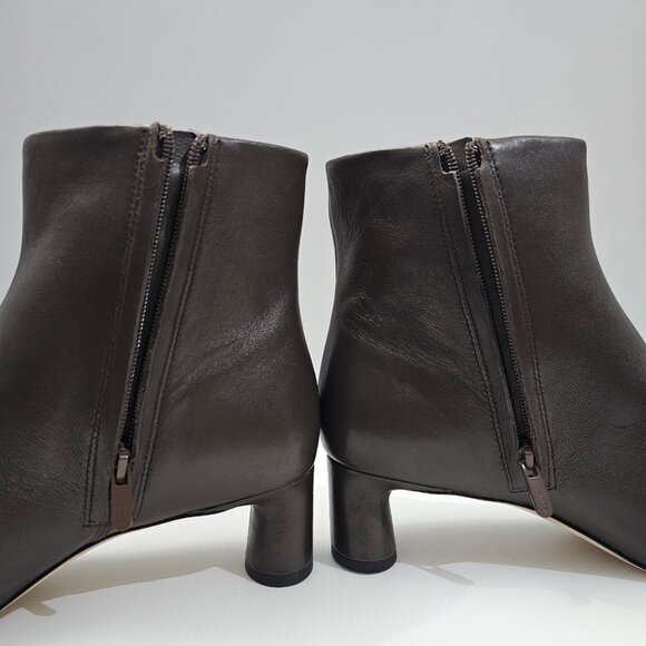 Vince Fitz Ankle Bootie Size 9.5 Truffle Brown Leather Pointed Toe Block Heel - Picture 4 of 14